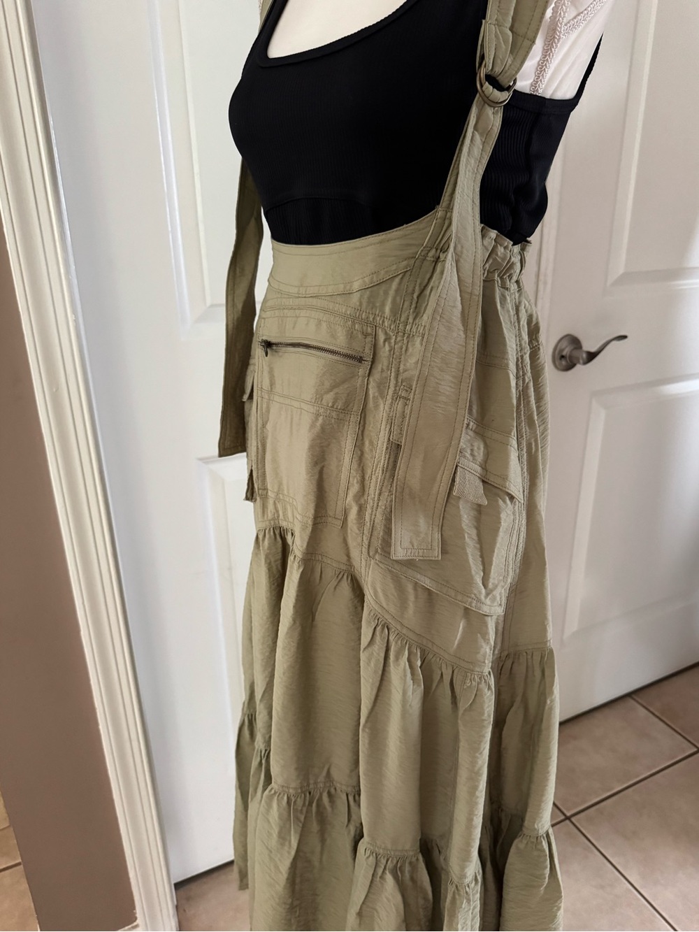Anthropologie Pilcro Tiered Midi Pinafore Dress in Moss. Size S. MSRP $178 - Picture 10 of 16